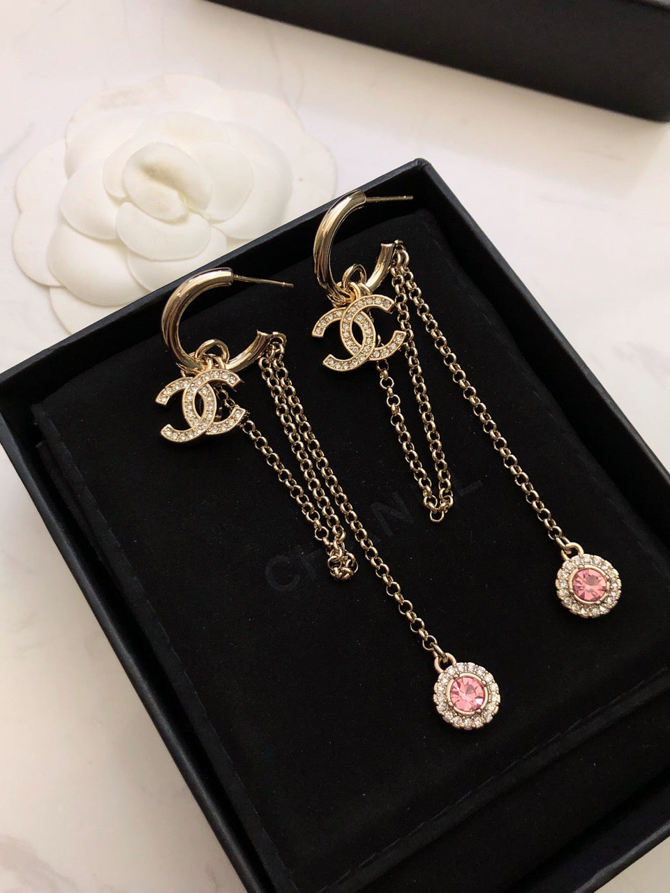 CHANEL Crystal Double-C Tassel Pendant Necklace