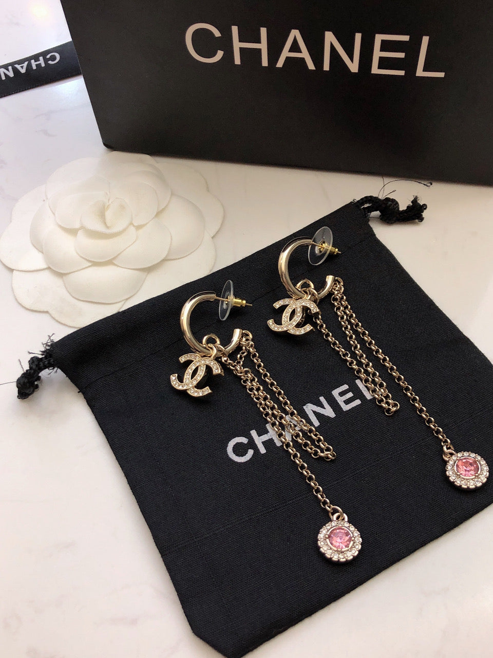CHANEL Crystal Double-C Tassel Pendant Necklace