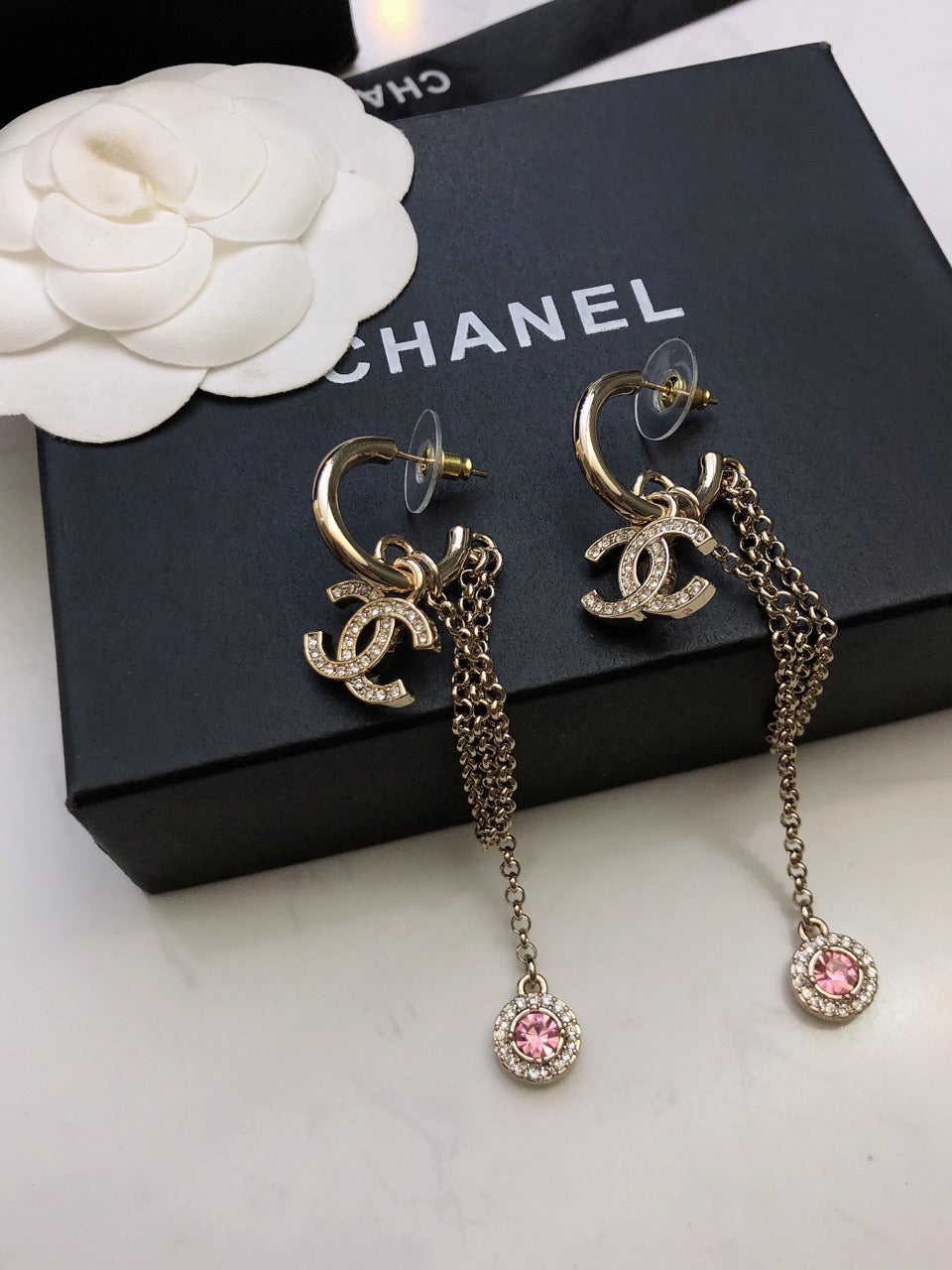 CHANEL Crystal Double-C Tassel Pendant Necklace