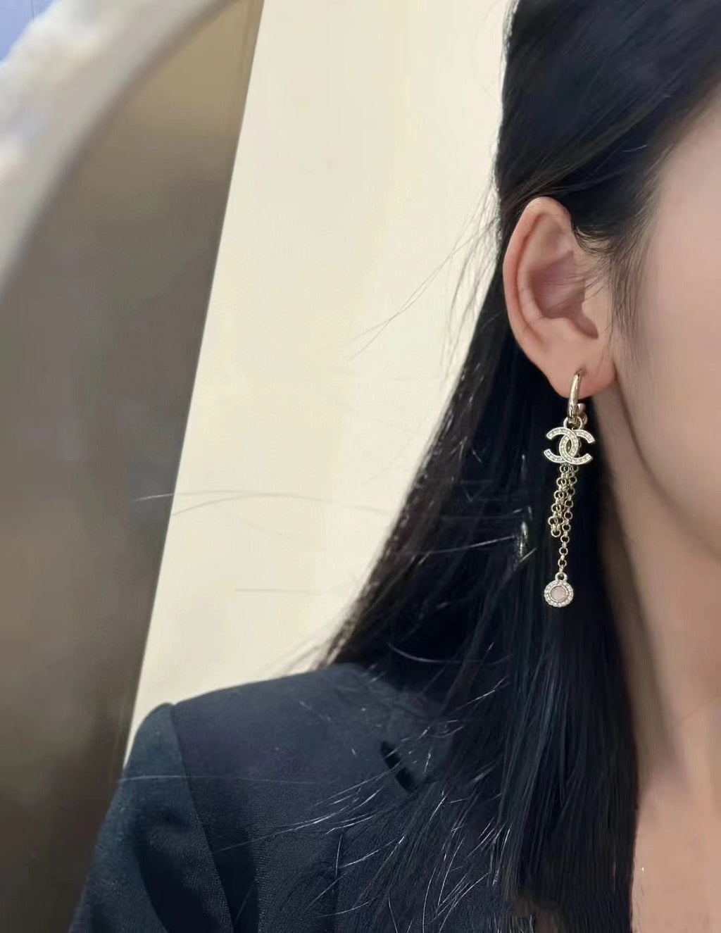 CHANEL Crystal Double-C Tassel Pendant Necklace