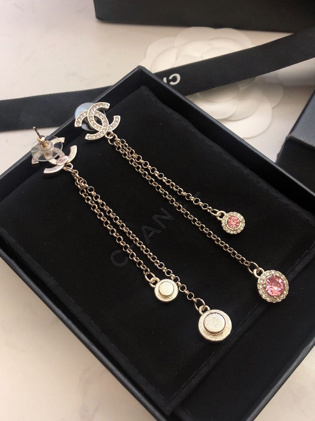 CHANEL P60 Crystal Double-C Tassel Pendant Necklace