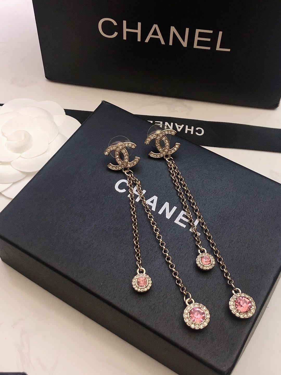 CHANEL P60 Crystal Double-C Tassel Pendant Necklace