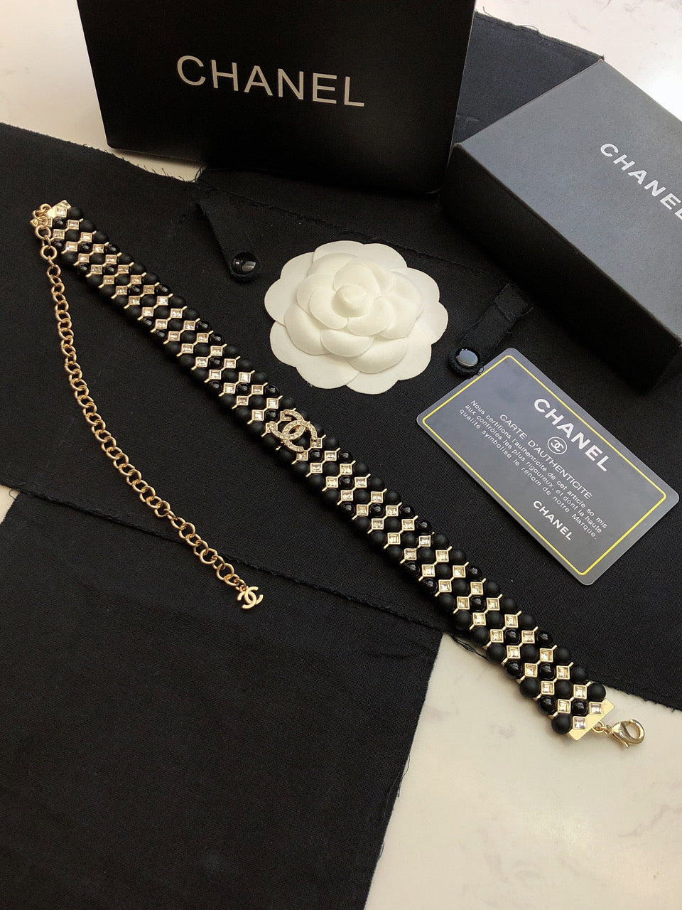 CHANEL Pearl Crystal Double-C Long Necklace
