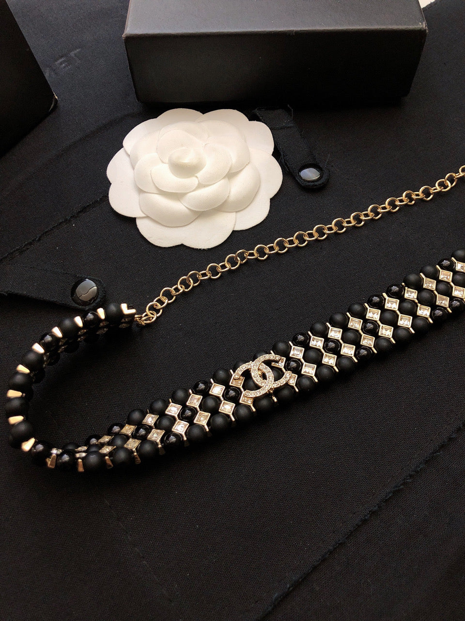 CHANEL Pearl Crystal Double-C Long Necklace