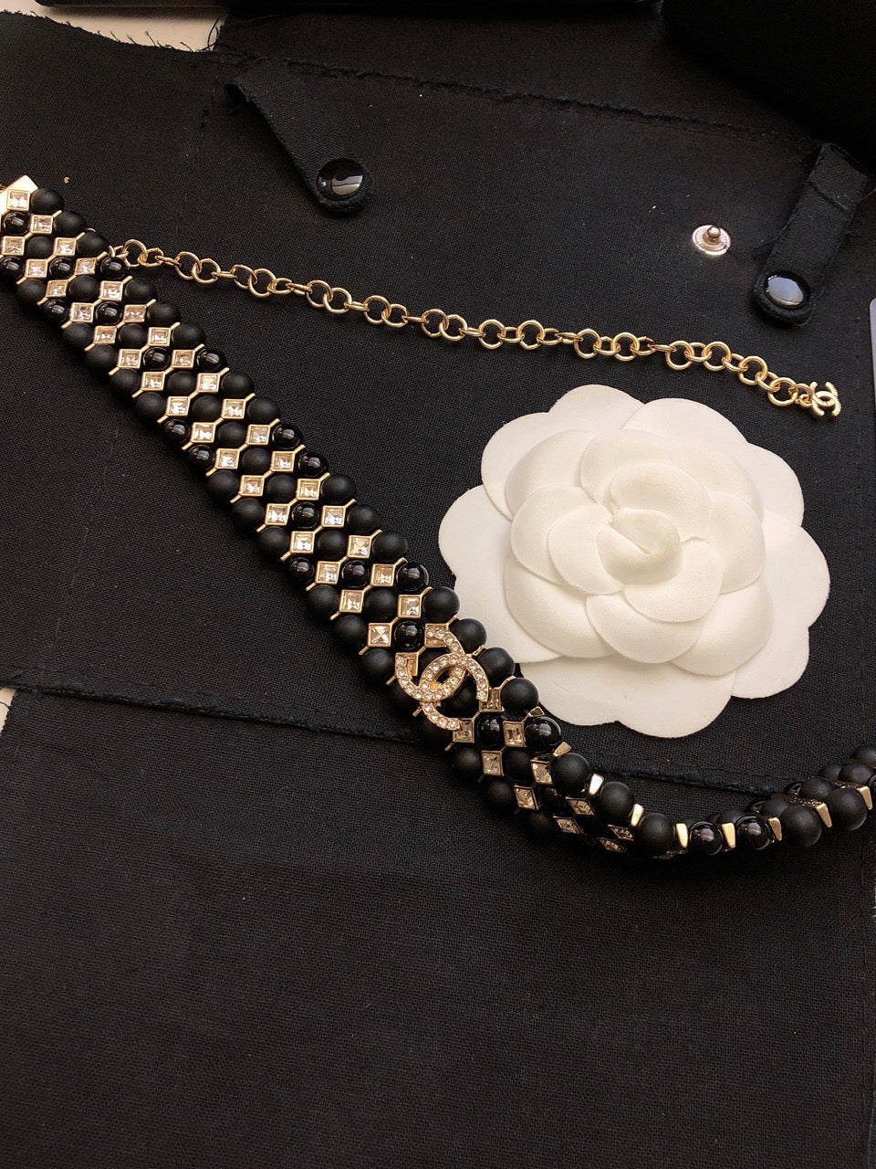 CHANEL Pearl Crystal Double-C Long Necklace