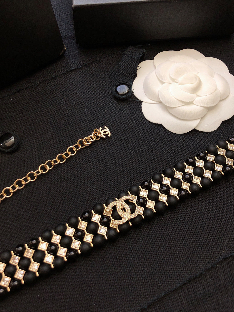 CHANEL Pearl Crystal Double-C Long Necklace