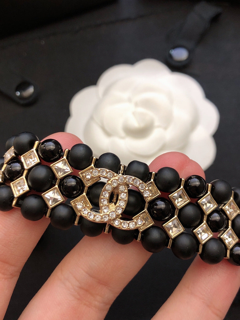 CHANEL Pearl Crystal Double-C Long Necklace