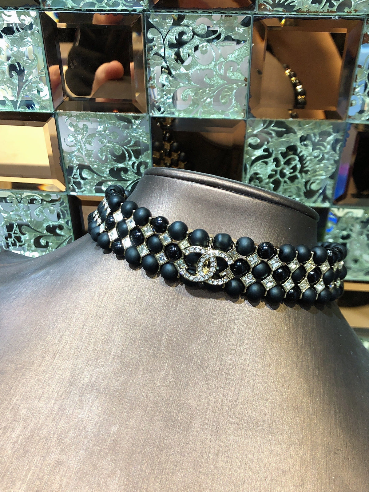 CHANEL Pearl Crystal Double-C Long Necklace