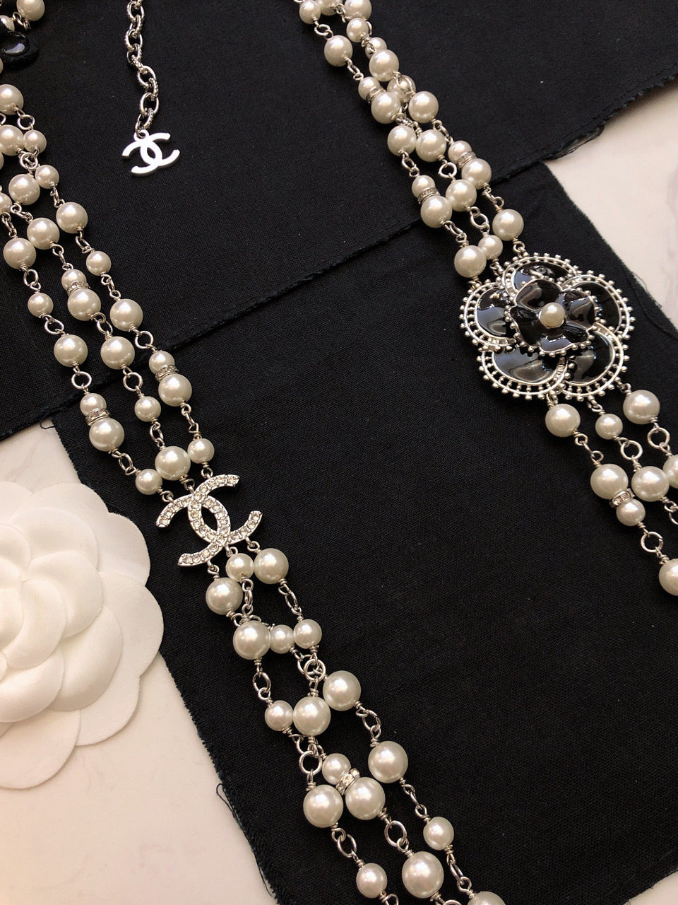 CHANEL Pearl Camellia Long Necklace
