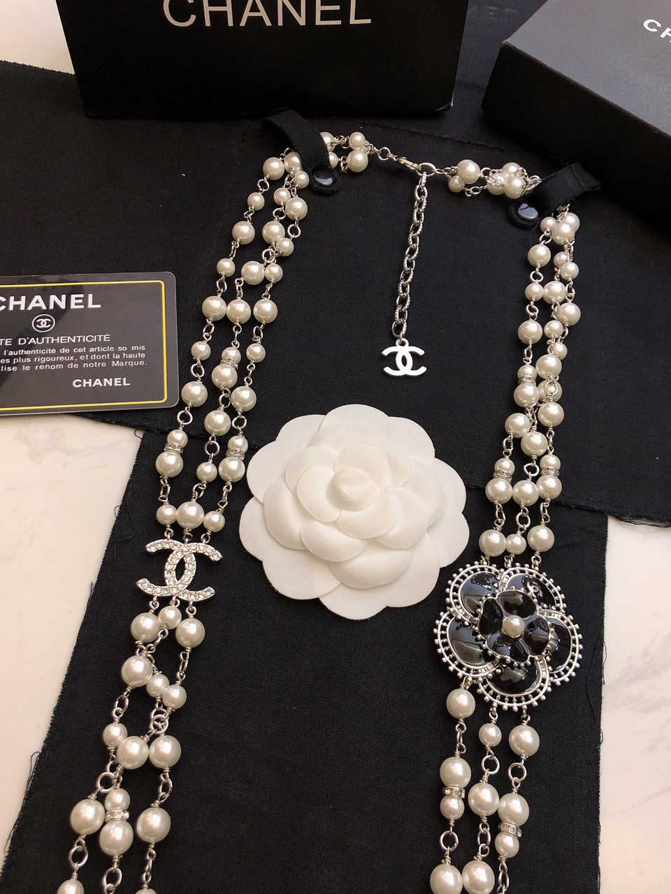 CHANEL Pearl Camellia Long Necklace