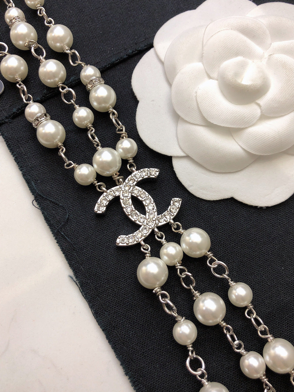 CHANEL Pearl Camellia Long Necklace