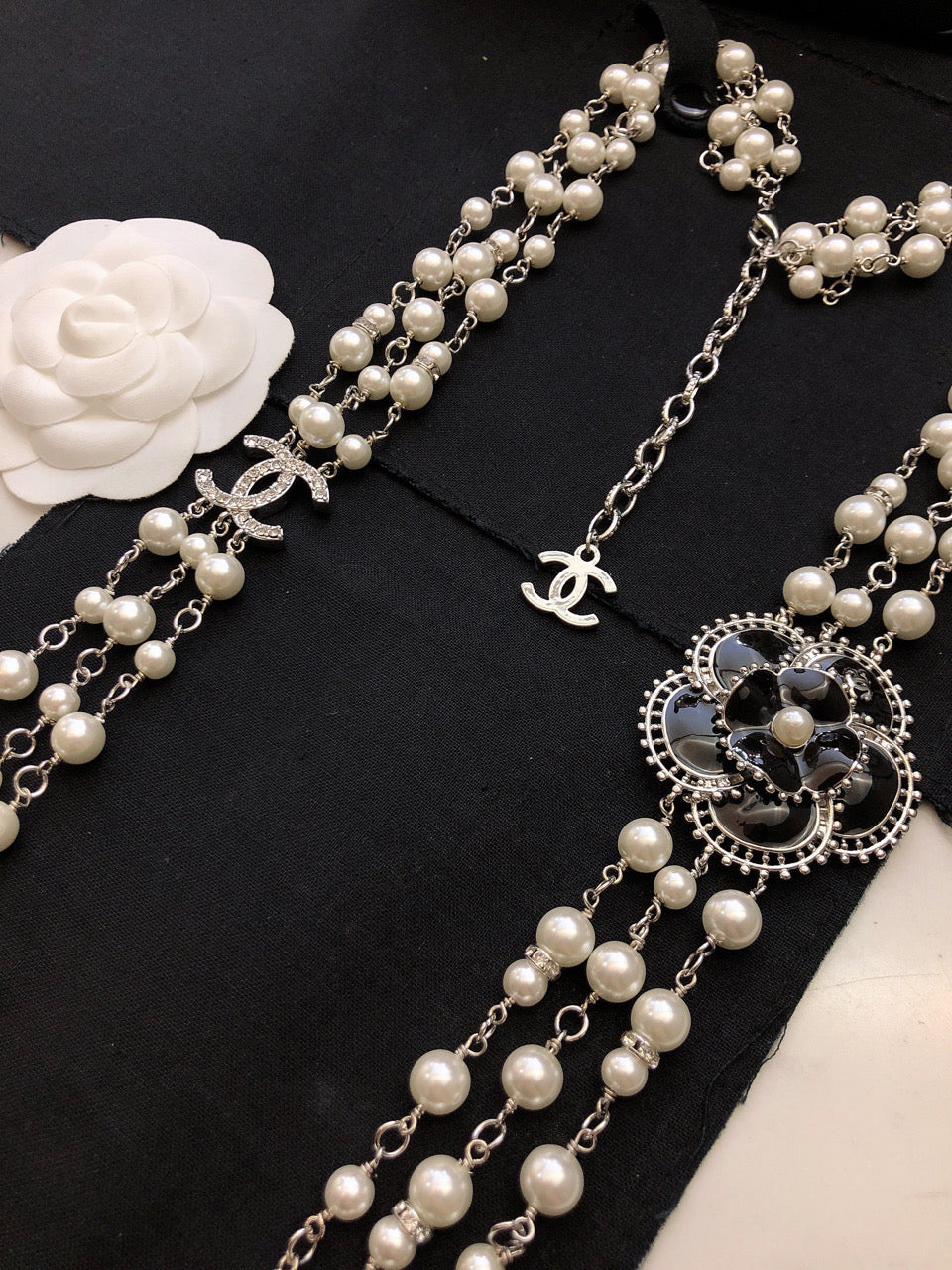 CHANEL Pearl Camellia Long Necklace