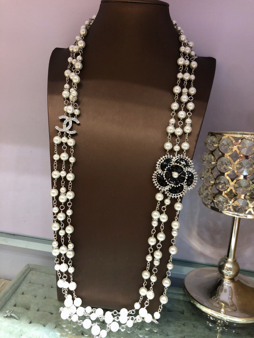CHANEL Pearl Camellia Long Necklace