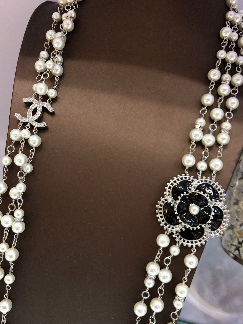 CHANEL Pearl Camellia Long Necklace