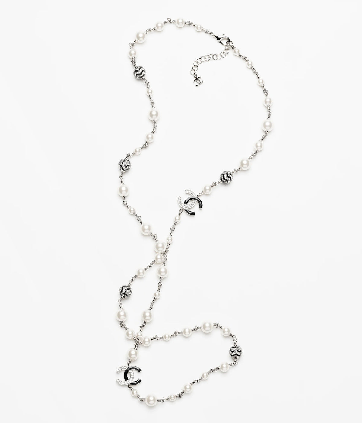 CHANEL Pearl Crystal Double-C Long Necklace