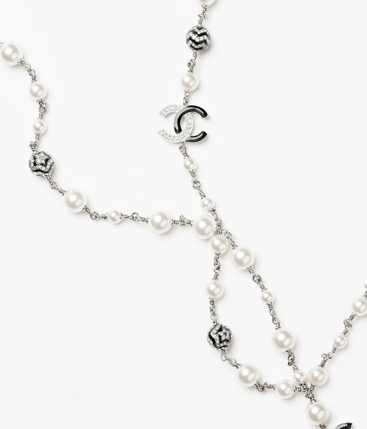 CHANEL Pearl Crystal Double-C Long Necklace
