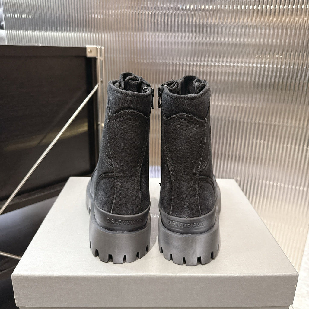 Balenciaga Logo-Print Canvas Combat Boots #01