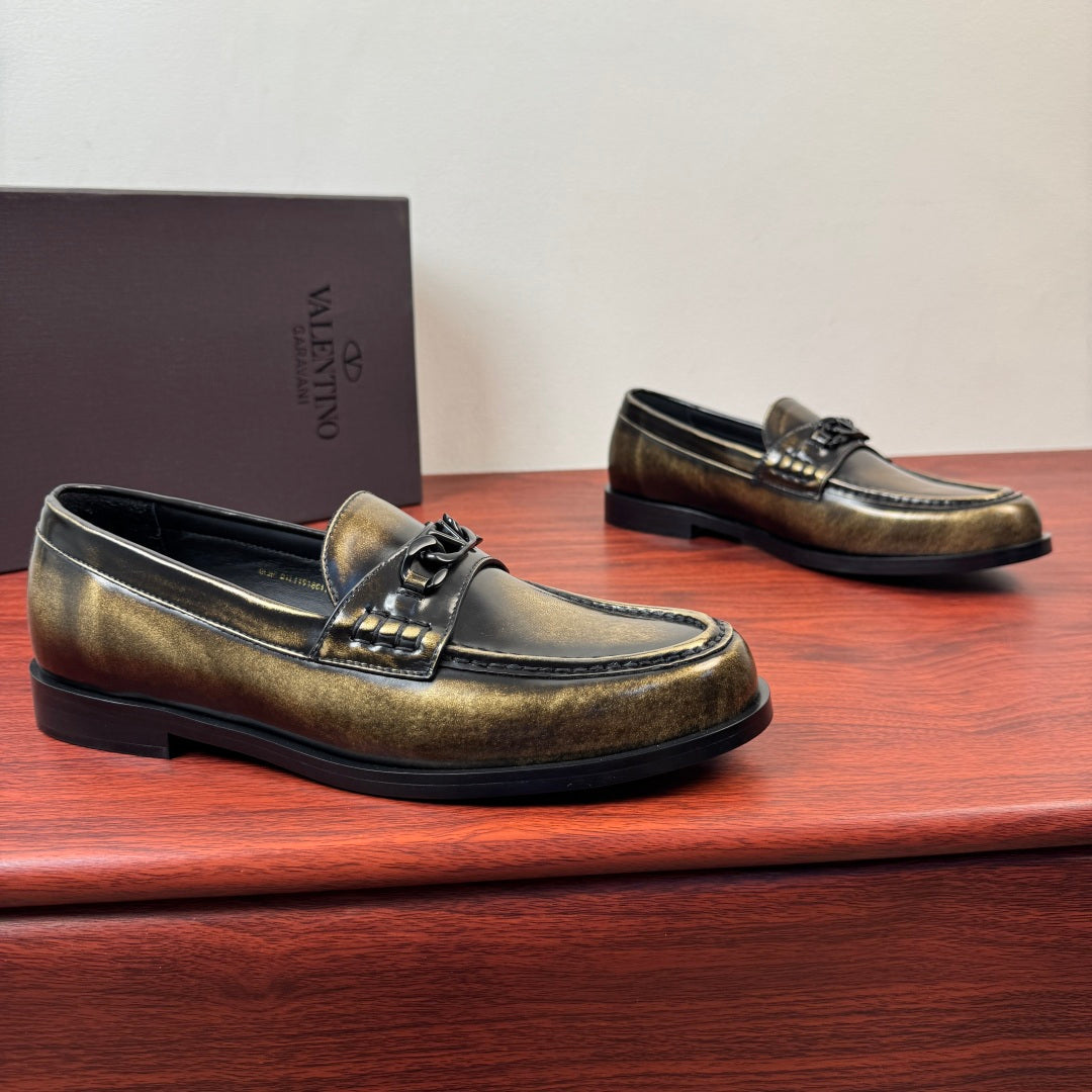 Valentino Distressed Finish Loafers | Burnished Slip-On Style