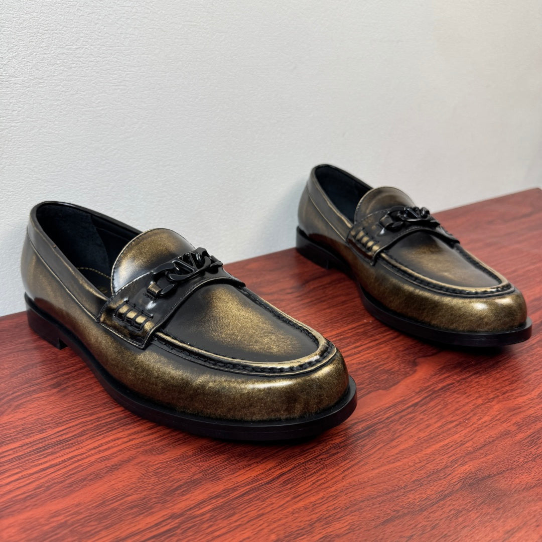 Valentino Distressed Finish Loafers | Burnished Slip-On Style