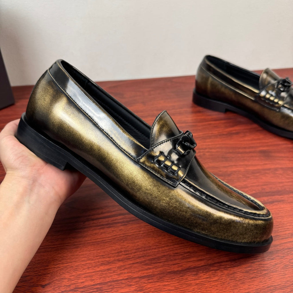 Valentino Distressed Finish Loafers | Burnished Slip-On Style