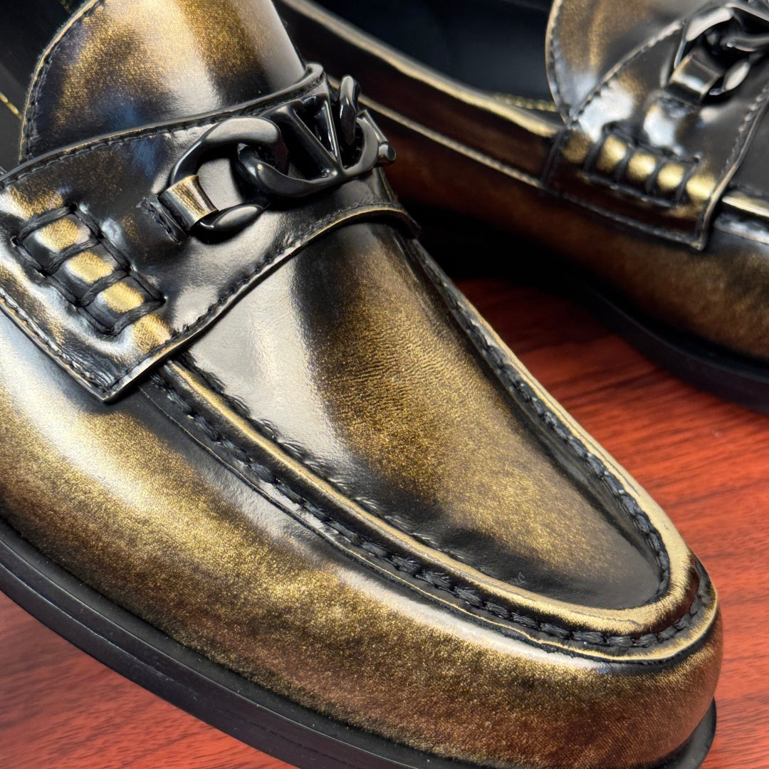 Valentino Distressed Finish Loafers | Burnished Slip-On Style