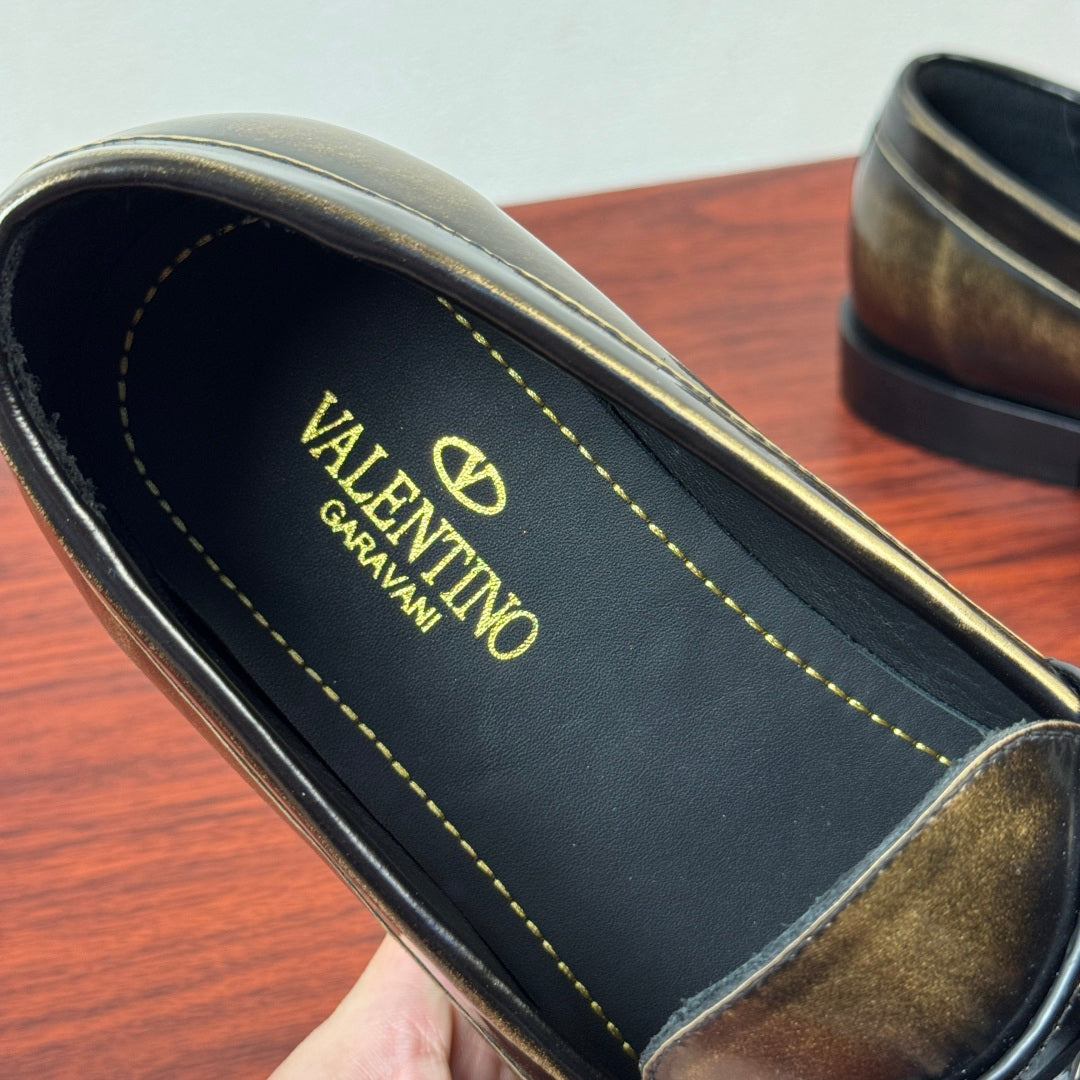 Valentino Distressed Finish Loafers | Burnished Slip-On Style