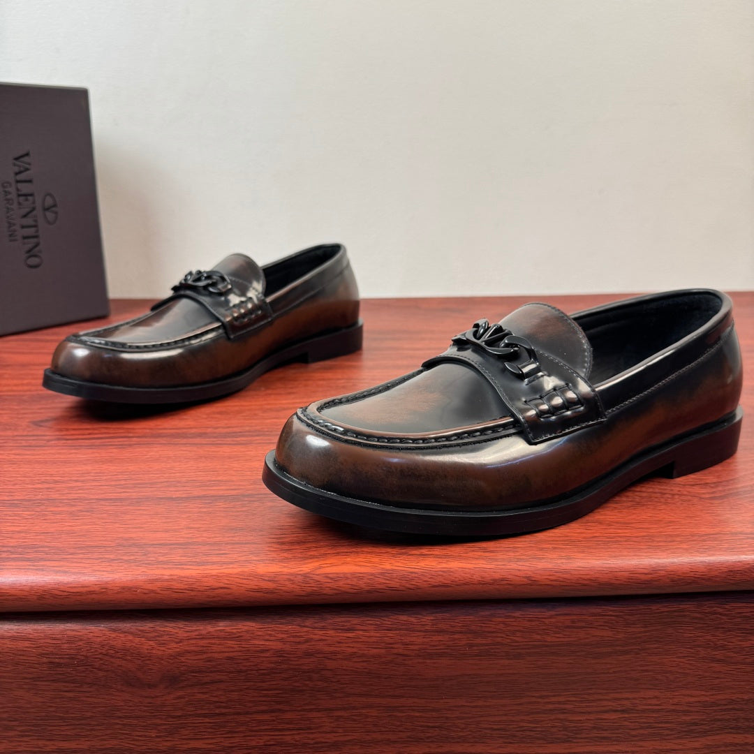 Valentino Distressed Finish Loafers | Burnished Slip-On Style