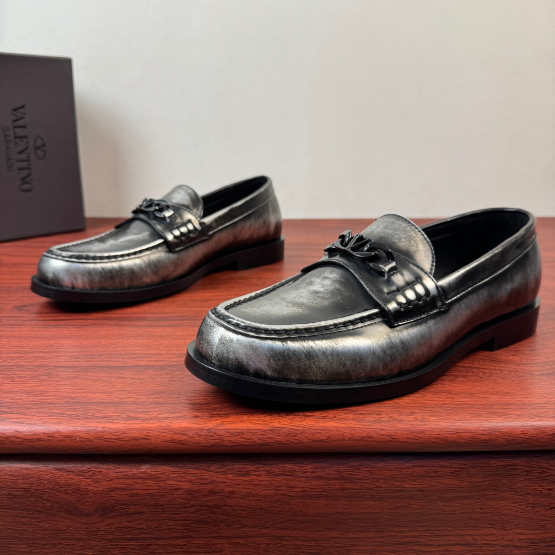 Valentino Distressed Finish Loafers | Burnished Slip-On Style