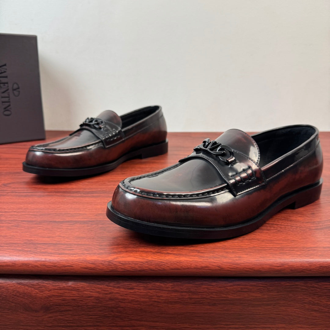 Valentino Distressed Finish Loafers | Burnished Slip-On Style