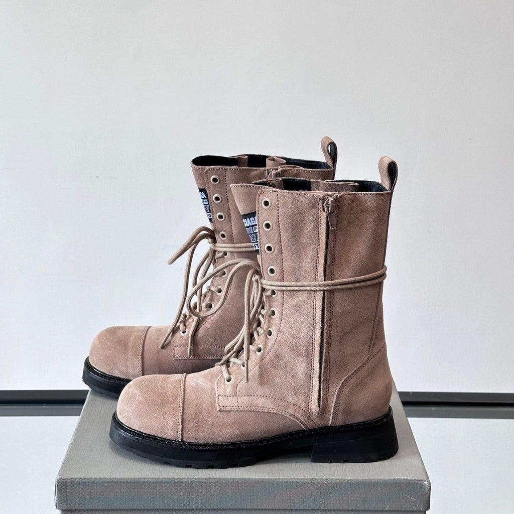 Balenciaga Logo-Print Canvas Combat Boots | Chunky Lug Sole