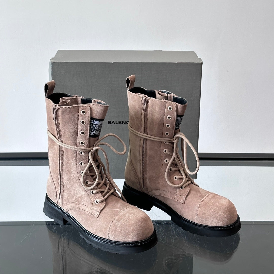 Balenciaga Logo-Print Canvas Combat Boots | Chunky Lug Sole