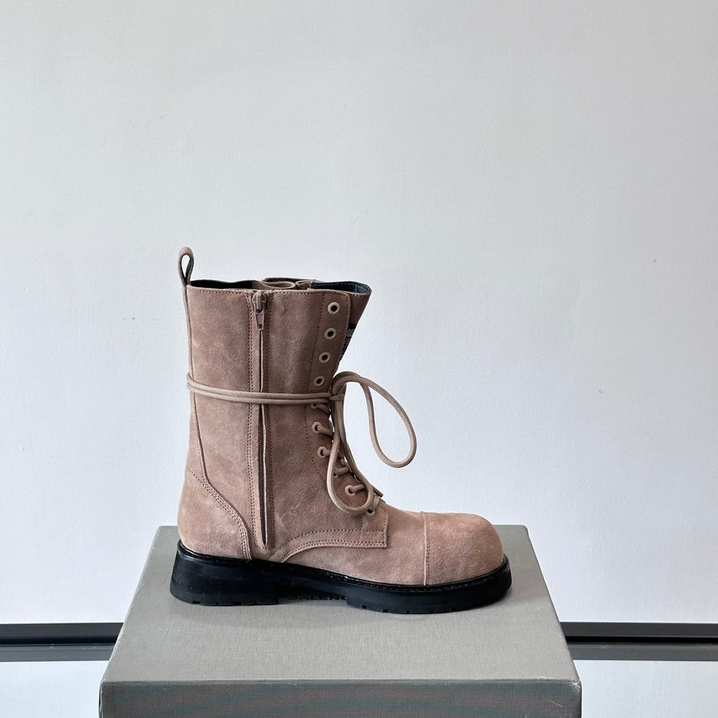 Balenciaga Logo-Print Canvas Combat Boots | Chunky Lug Sole