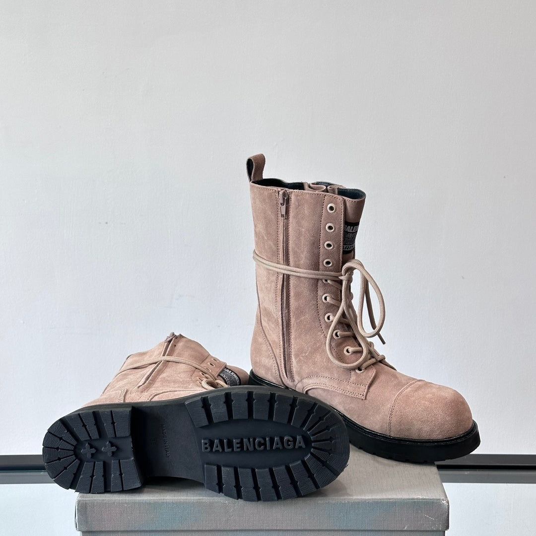 Balenciaga Logo-Print Canvas Combat Boots | Chunky Lug Sole