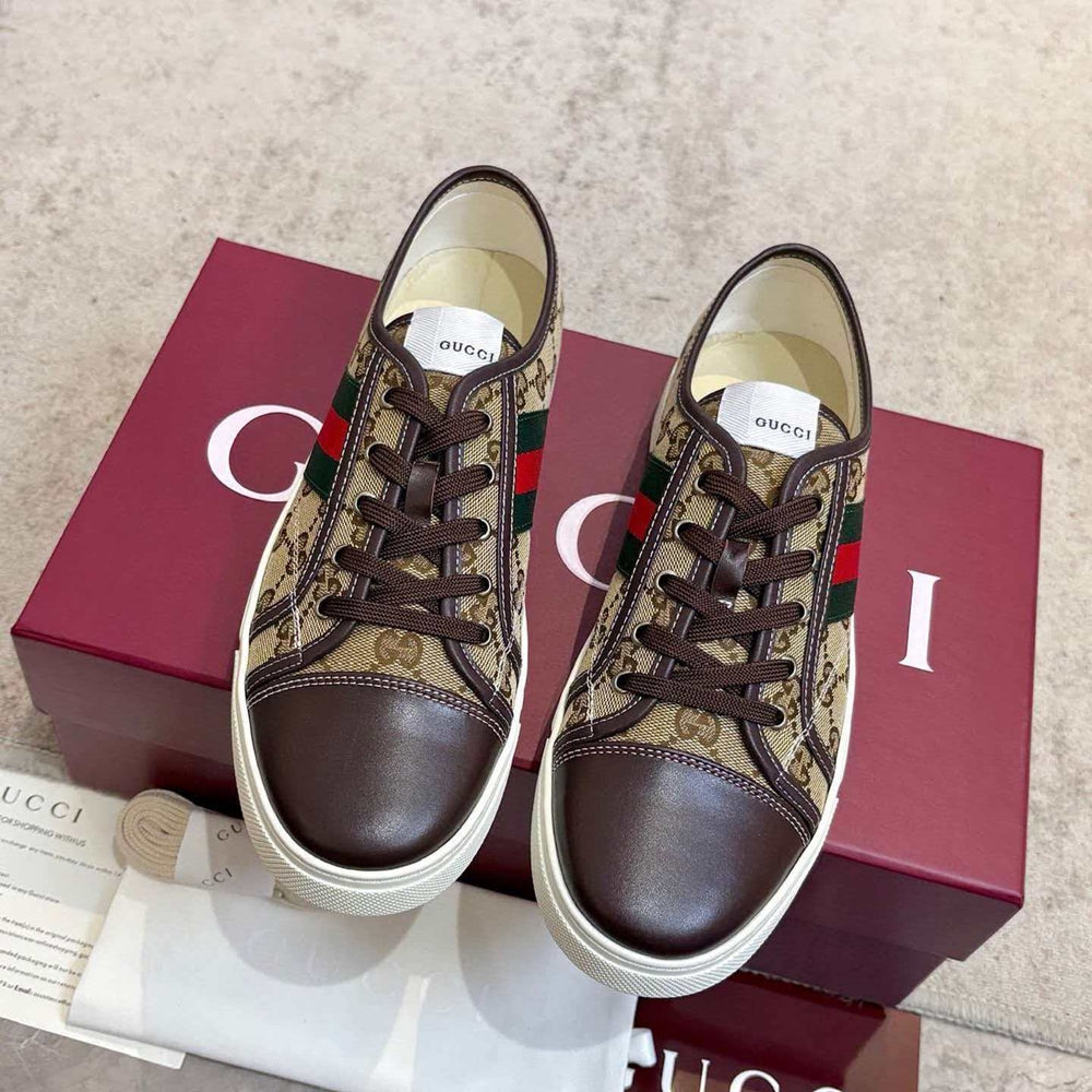 Gucci Ace Low-Top Sneaker — Web Stripe, Smooth & GG Embossed Leather