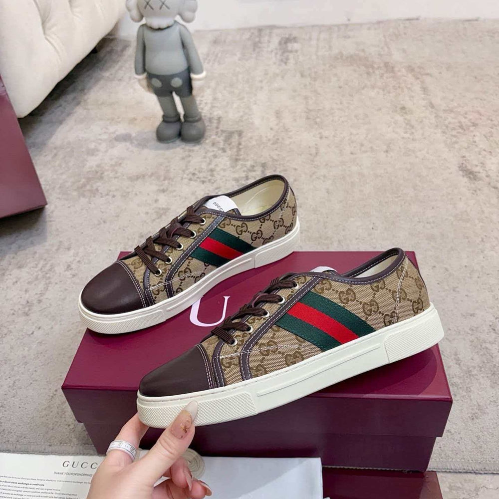 Gucci Ace Low-Top Sneaker — Web Stripe, Smooth & GG Embossed Leather