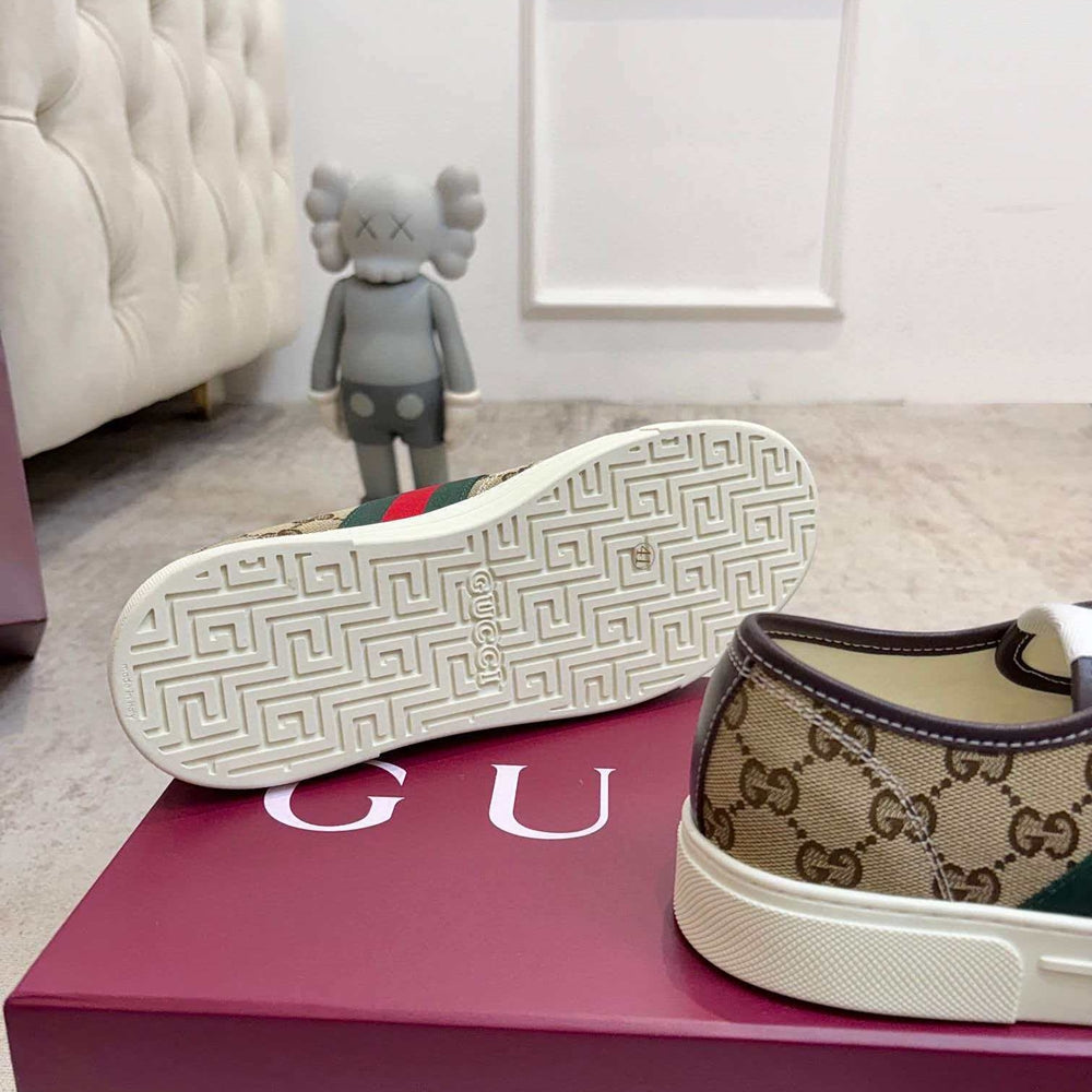 Gucci Ace Low-Top Sneaker — Web Stripe, Smooth & GG Embossed Leather