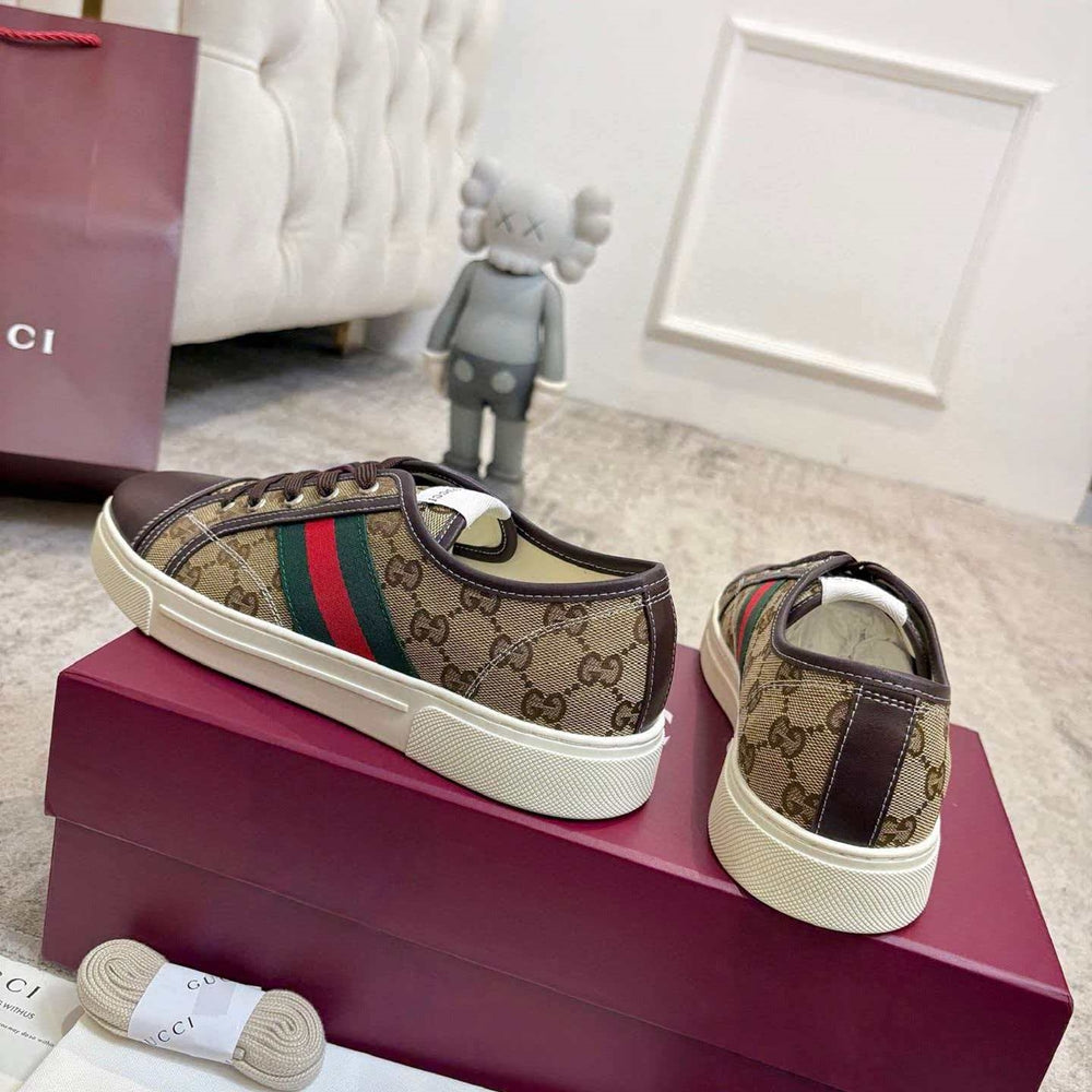 Gucci Ace Low-Top Sneaker — Web Stripe, Smooth & GG Embossed Leather