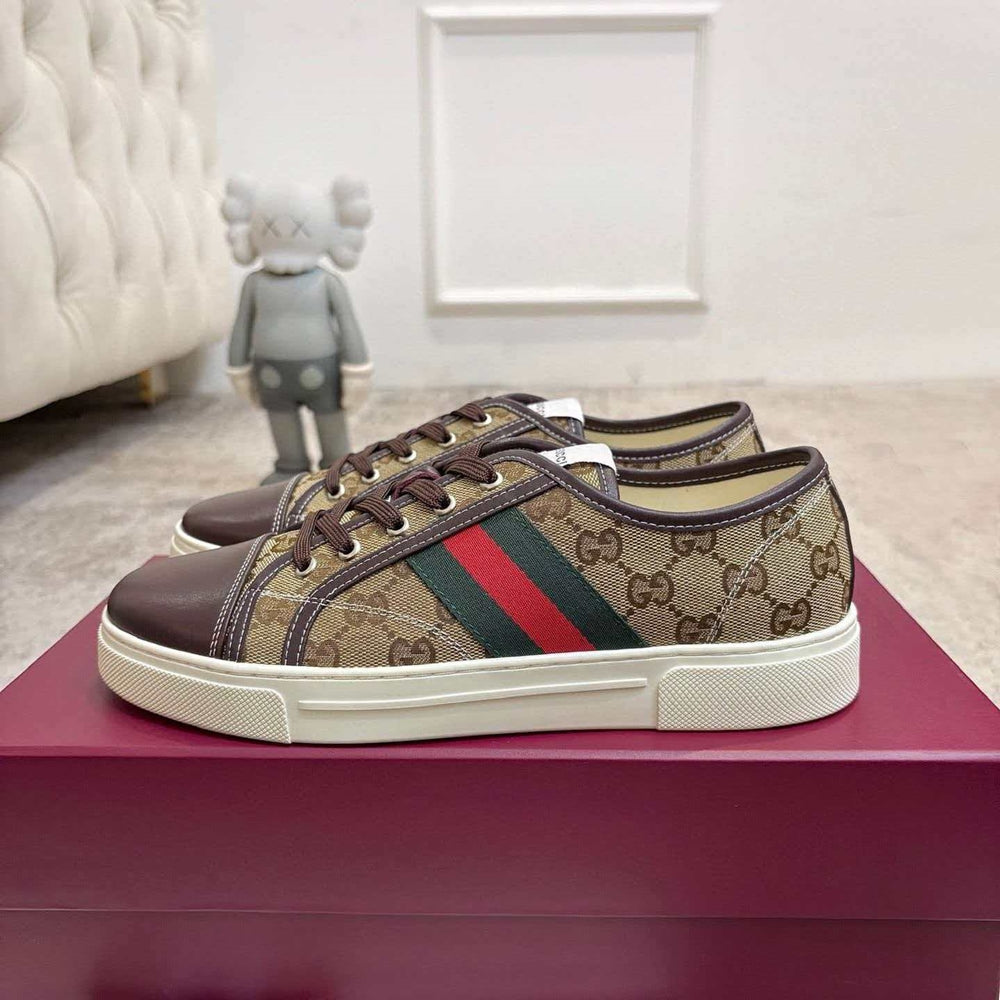 Gucci Ace Low-Top Sneaker — Web Stripe, Smooth & GG Embossed Leather