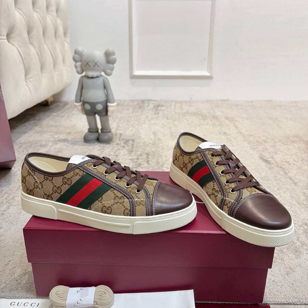 Gucci Ace Low-Top Sneaker — Web Stripe, Smooth & GG Embossed Leather