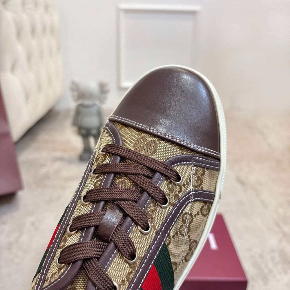 Gucci Ace Low-Top Sneaker — Web Stripe, Smooth & GG Embossed Leather