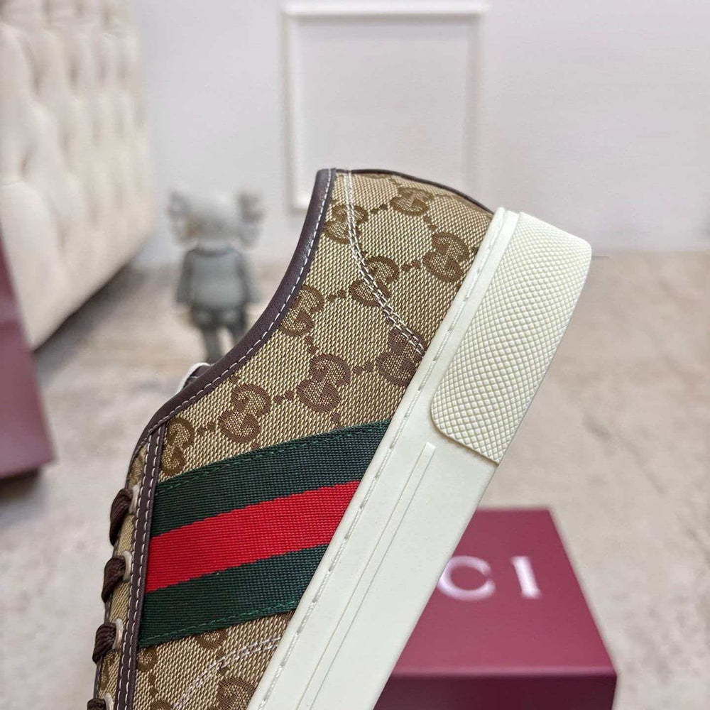 Gucci Ace Low-Top Sneaker — Web Stripe, Smooth & GG Embossed Leather