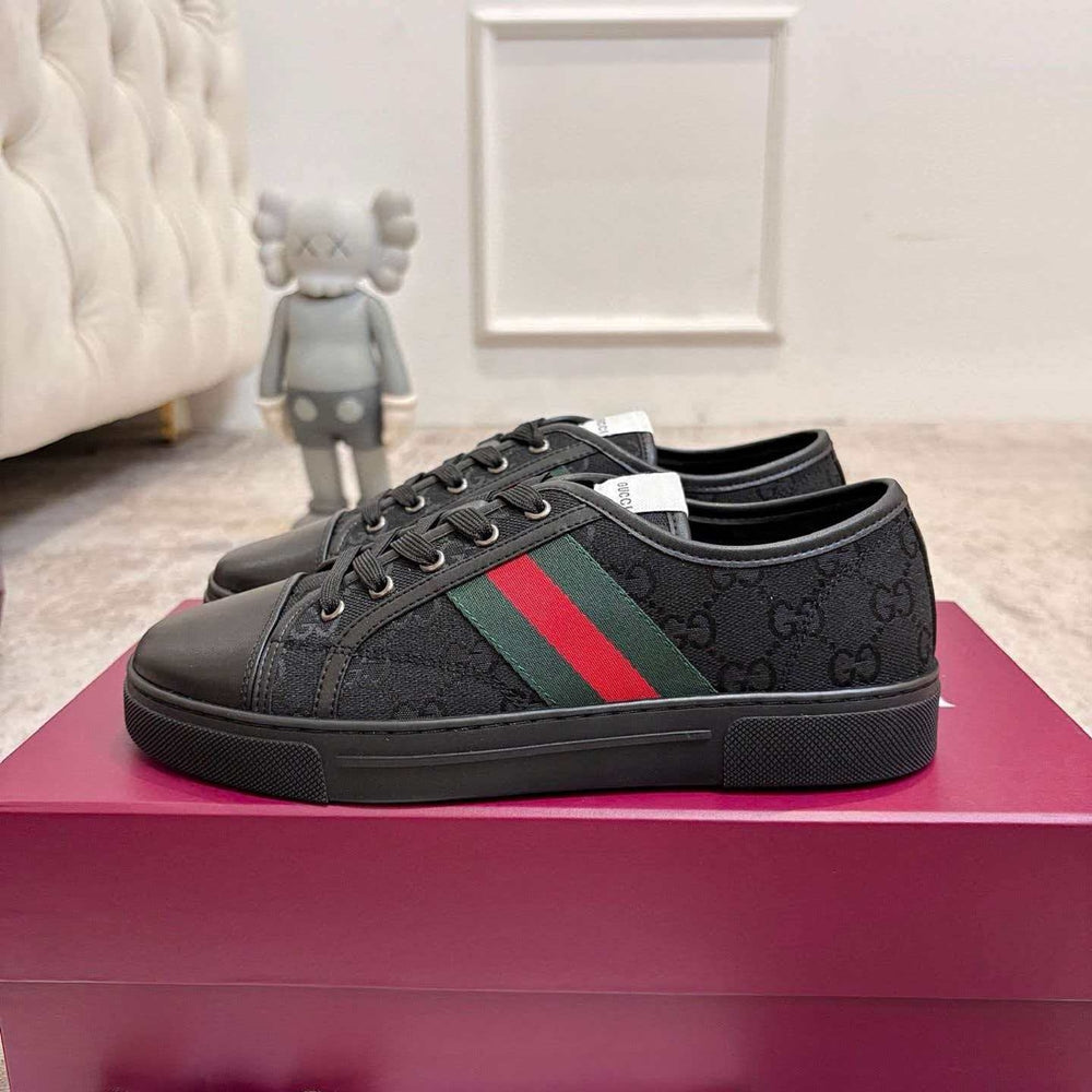 Gucci Ace Low-Top Sneaker — Web Stripe, Smooth & GG Embossed Leather